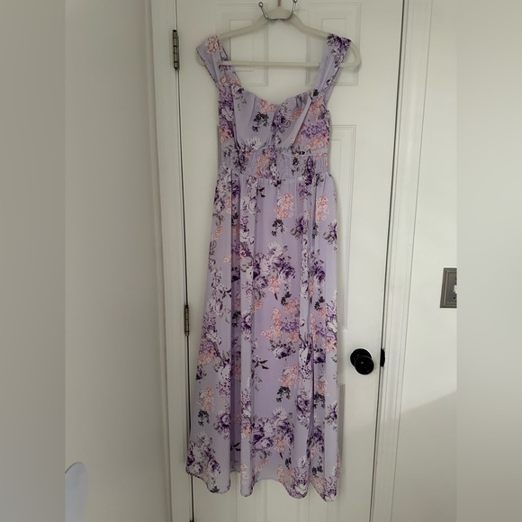 Grace Karin Floral Lavender A Line Maxi Dress Off or On the shoulder - Picture 2 of 13